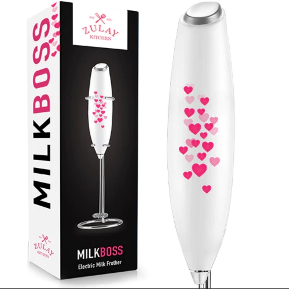 Milk Frother Powerlix Handheld Battery Operated Electric Whisk With Hearts NEW